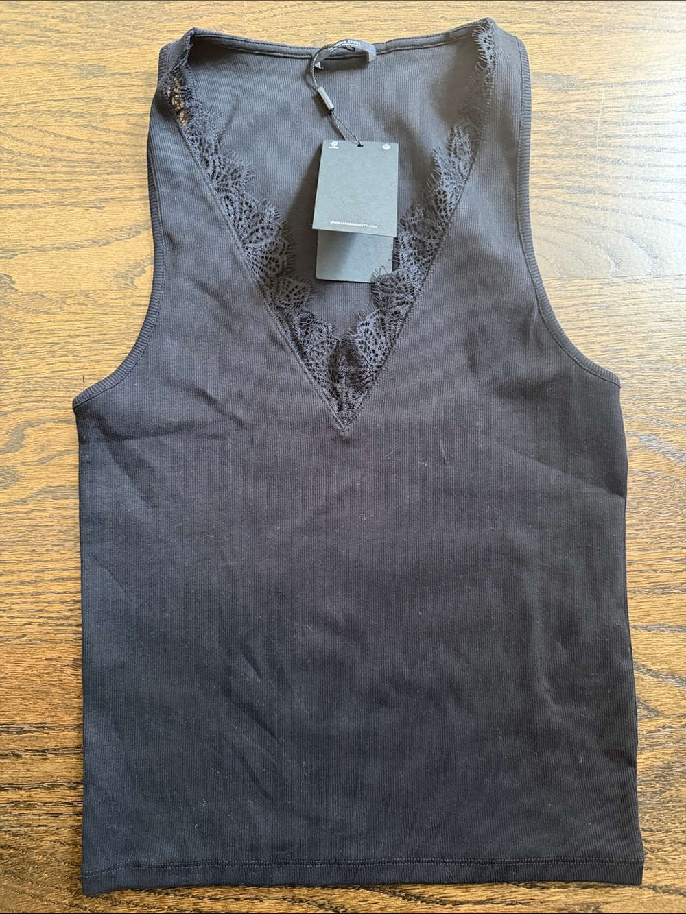 Massimo Dutti Black Lace-Trim V-Neck Tank Top